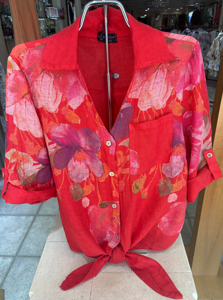 Bella Amore Blouse - Serotonin Boost - Made in Italy (Red Floral w/ Button-Front)