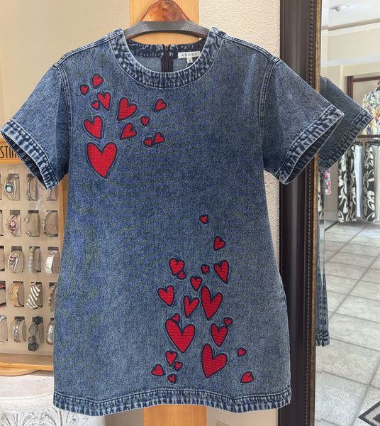 ADORE Tunic Dress - Heart Cascade (Acid Wash Denim) w/ Pockets