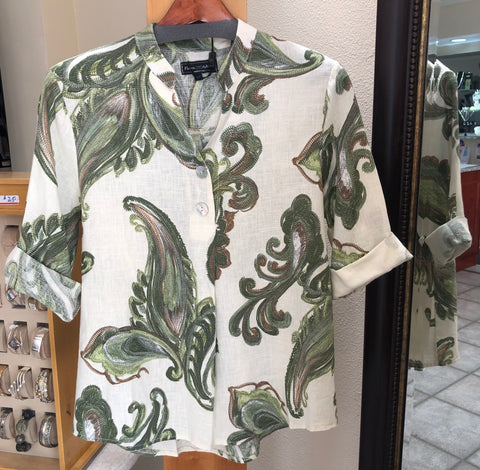 Flora Ashley Blouse - Siena Olive Paisley - Made in Italy