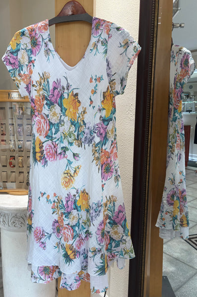 Bella Amore Dress - Whimsy - Made in Italy (Botanical Floral w/ Ruffle Hem)
