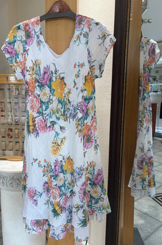 Bella Amore Dress - Whimsy - Made in Italy (Botanical Floral w/ Ruffle Hem)