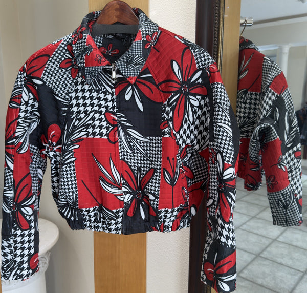 Damee Bomber Jacket - Rouge Rebellion - Made in South Korea (Floral & Houndstooth Print)