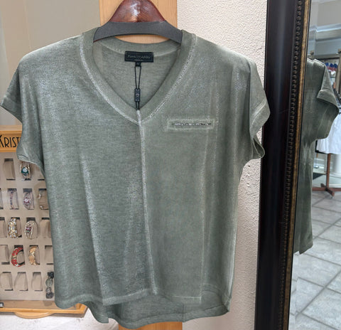 Flora Ashley Top - Metallic Shimmer - Made in Italy (V-Neck, Short Sleeve)