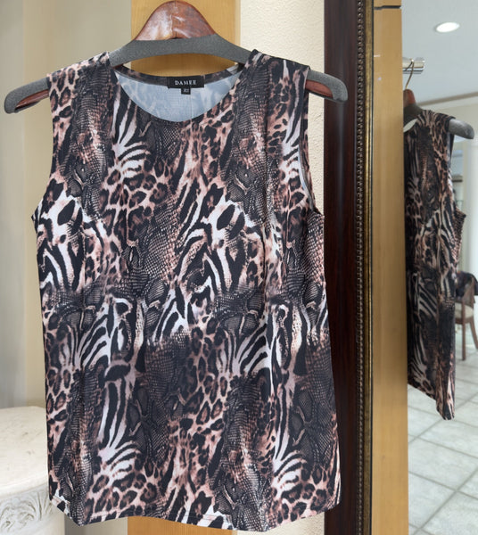 Damee Top - After Dark Safari - Made in South Korea (Sleeveless w/ Mixed Animal Print)