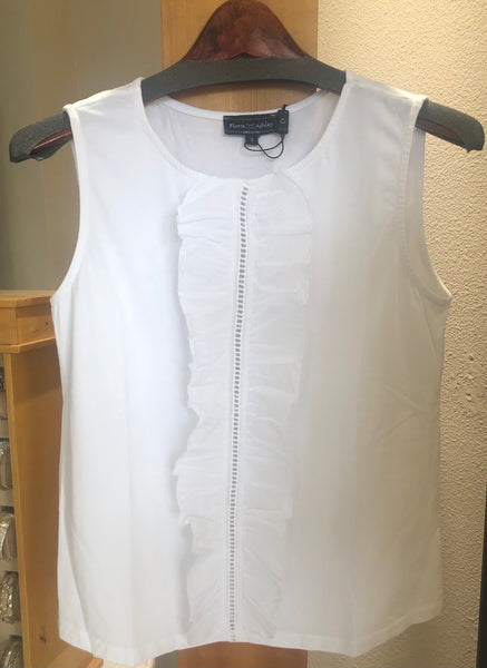 Flora Ashley Sleeveless Blouse - Capri - Made in Italy (w/ White Ruffle-Front)