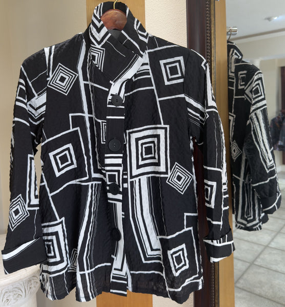 Damee Jacket - Graphic Rhythm - Made in South Korea (Black & White Geometric Print)