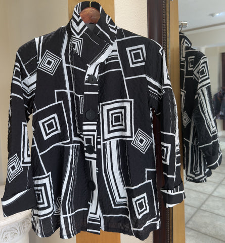 Damee Jacket - Graphic Rhythm - Made in South Korea (Black & White Geometric Print)