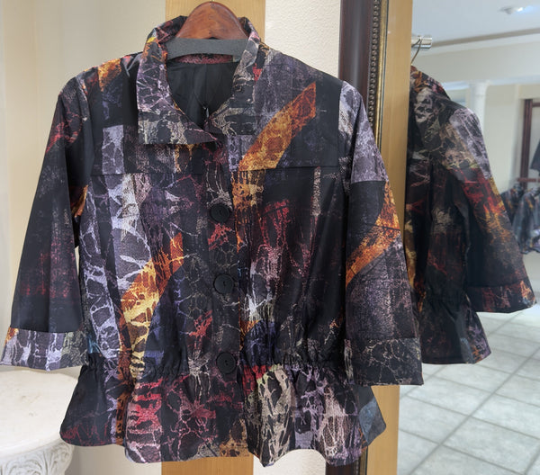 Damee Jacket - Abstract Ember - Made in South Korea (Multicolor Abstract Print w/ Button Front)