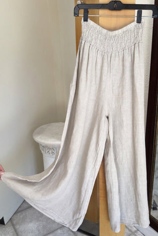 Bella Amore Palazzo Pants - Solstice Drift - Made in Italy (Ivory Wide-Leg w/ Smocked Waist)