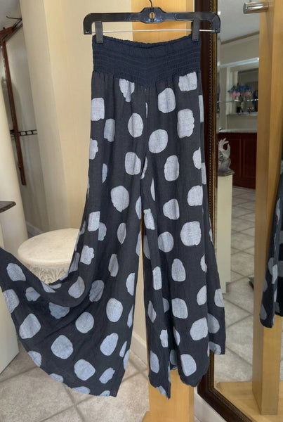 Bella Amore Palazzo Pants - Collecting Clouds (Navy, Polka Dots) - Made in Italy