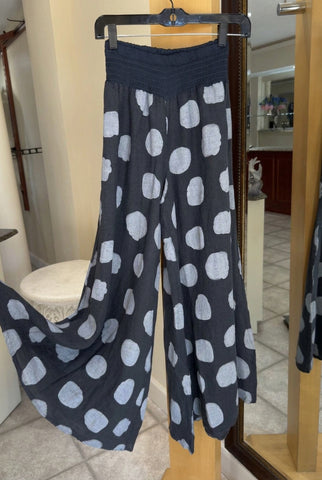 Bella Amore Palazzo Pants - Collecting Clouds (Navy, Polka Dots) - Made in Italy