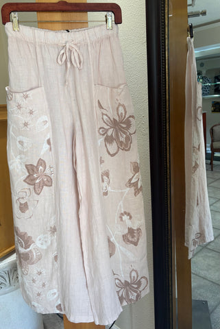 Bella Amore Pants - Blush Garden - Made in Italy (Linen w/ Pink Floral)