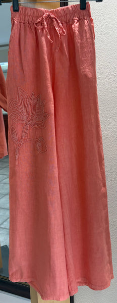 Bella Amore Pants - Lotus - Made in Italy (Embroidered w/ Wide-Leg)