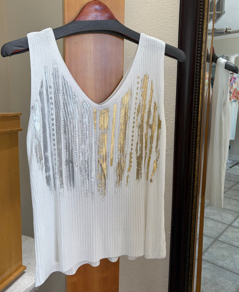 Bella Amore Tank - Daylight Streak - Made in Italy (White Foil Sleeveless Knit)