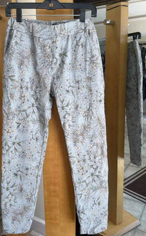 Flora Ashley Pants - Botanical Whispers - Made in Italy (Ivory & Beige Floral Print, Pull-On)