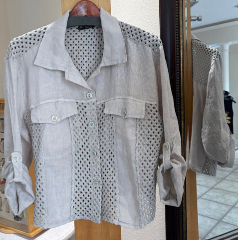 Bella Amore Blouse - Moonstone - Made in Italy (Open-Knit, Button-Front)