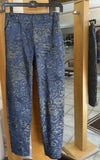 Flora Ashley Pants - Indigo Alchemy - Made in Italy (Blue Metallic w/ Abstract Print, Pull-On)