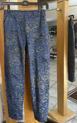 Flora Ashley Pants - Indigo Alchemy - Made in Italy (Blue Metallic w/ Abstract Print, Pull-On)