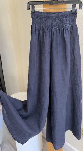 Bella Amore Palazzo Pants - The Art of Flow - Made in Italy (Blue Wide-Leg w/ Smocked Waist)