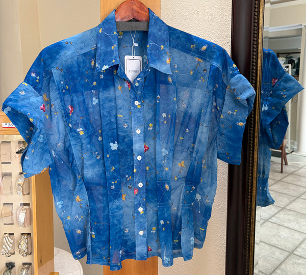 ADORE Blouse - Blooming Royalty (Cobalt Blue Button-Front)