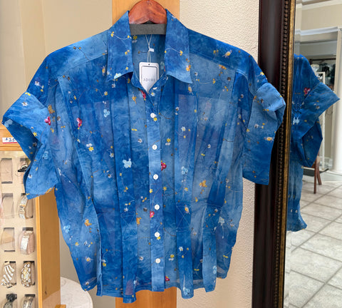 ADORE Blouse - Blooming Royalty (Cobalt Blue Button-Front)
