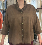 Flora Ashley - Cocoa Charm - Made in Italy (Ruffle-Neck w/ Button-Front)