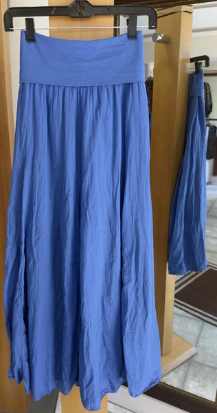 Bella Amore Skirt - Sapphire Serenity - Made in Italy (Cornflower Blue Flowy Maxi w/ Wide Waistband)
