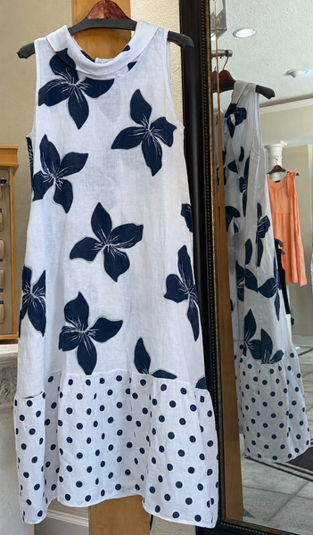 Bella Amore Self-Tie Dress - It’s Summer, Love - Made in Italy (Blue Floral w/ Polka Dot)