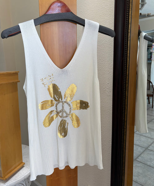 Bella Amore Graphic Tank - Gold Bloom - Made in Italy (White Sleeveless Top)