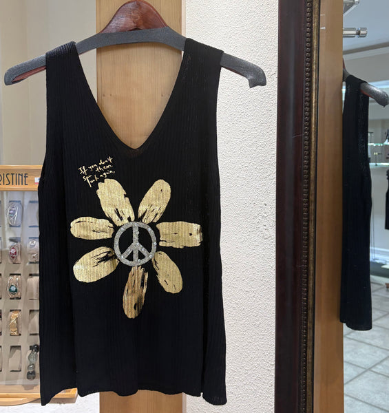 Bella Amore Graphic Tank - Golden Bloom - Made in Italy (Black Sleeveless Top)