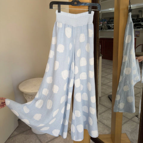 Bella Amore Palazzo Pants - Collecting Clouds (Pastel Blue, Polka Dots) - Made in Italy