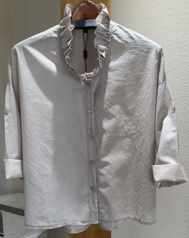 Flora Ashley - Ivory Pearl - Made in Italy (Ruffle-Neck w/ Button-Front)