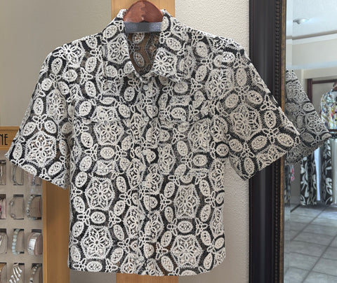 ADORE Blouse - Midnight Lace Mosaic (Short Sleeve w/ Button Front)