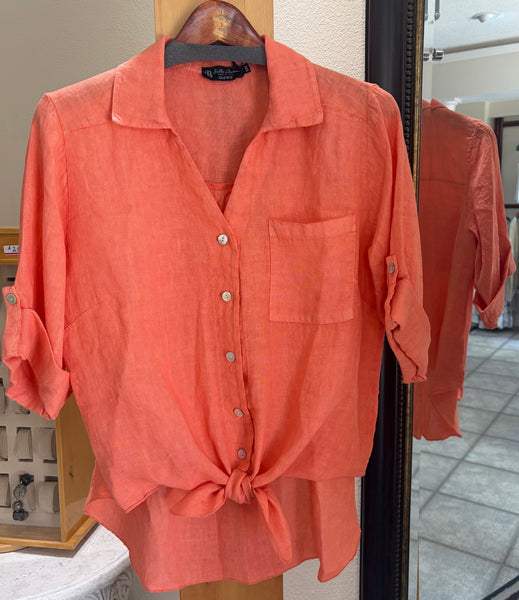 Bella Amore Blouse - Florida’s Coral Reefs - Made in Italy (Button Front w/ Tie)