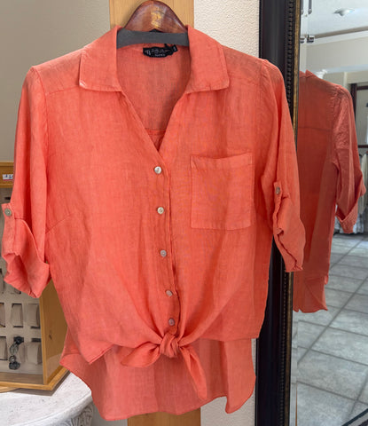 Bella Amore Blouse - Florida’s Coral Reefs - Made in Italy (Button-Front w/ Tie)