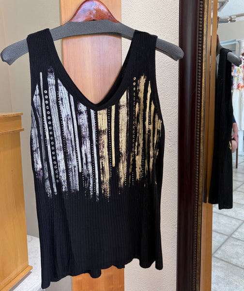 Bella Amore Tank - Midnight Streak - Made in Italy (Black Foil Sleeveless Knit)