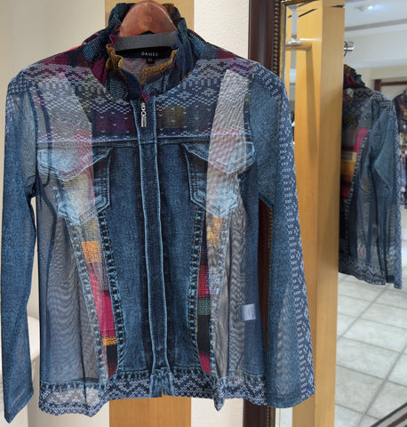 Damee Mesh Jacket - Denim Illusion - Made in South Korea (Faux Denim & Patchwork Print)