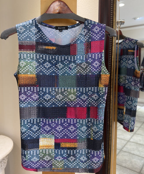 Damee Top - Denim Illusion - Made in South Korea (Sleeveless w/ Faux Denim & Patchwork Print)