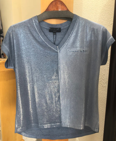 Flora Ashley Top - Metallic Shimmer - Made in Italy (V-Neck, Short Sleeve)