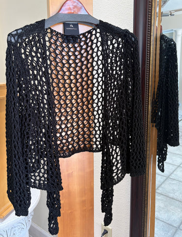 ZANNZA Couture Cardigan - Midnight Mesh - Made in Italy (Black Open Knit Lightweight)