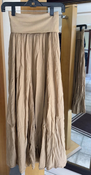 Bella Amore Skirt - Champagne Drift - Made in Italy (Beige Flowy Maxi w/ Wide Waistband)