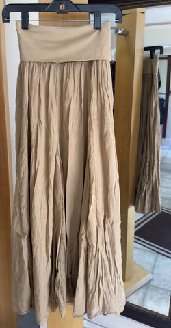 Bella Amore Skirt - Champagne Drift - Made in Italy (Beige Flowy Maxi w/ Wide Waistband)