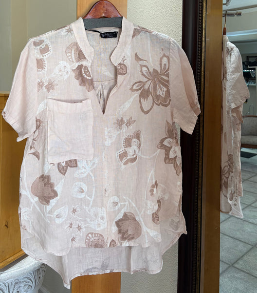 Bella Amore Blouse - Blush Garden - Made in Italy (Linen w/ Pink Floral)