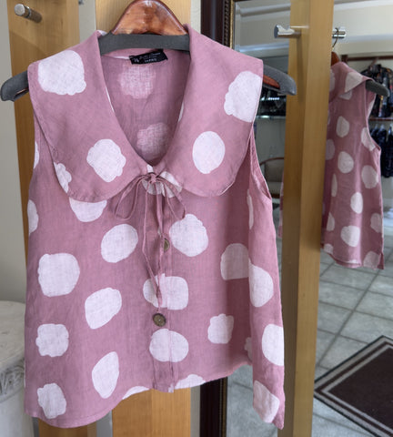 Bella Amore Blouse - Chasing Clouds - Made in Italy (Pink & White Polka Dot Sleeveless w/ Tie-Front)
