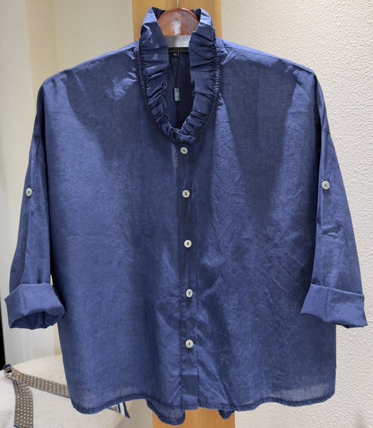 Flora Ashley - Blue Rhapsody - Made in Italy (Ruffle-Neck w/ Button-Front)