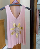 Bella Amore Graphic Tank - Gold Bloom - Made in Italy (Pink Sleeveless Top)