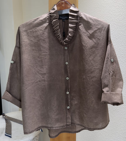 Flora Ashley - Cocoa Charm - Made in Italy (Ruffle-Neck w/ Button-Front)